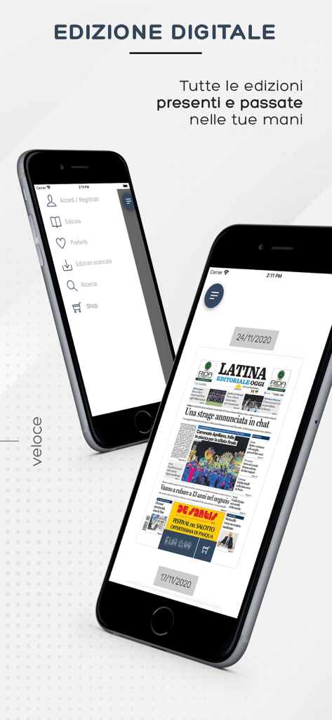 Latinaoggi.eu - Latinaoggi mobile app interface showing the digital newspaper edition and navigation menu.