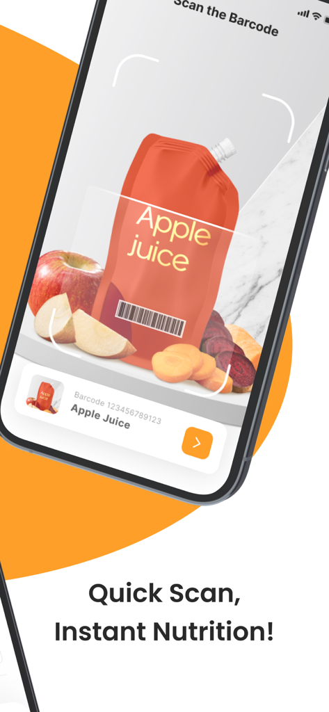 Healthy Food Scanner - 栄養情報を求めてジュースのバーコードをスキャンするスマートフォンアプリ