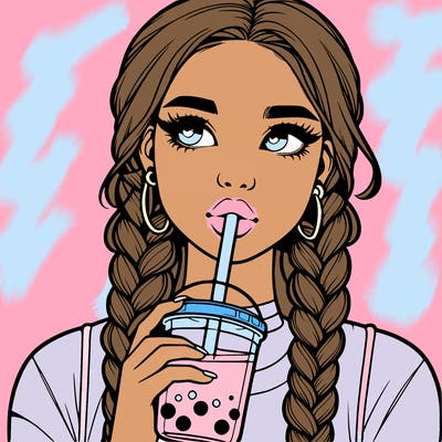 realistic girl with braided hair drinking boba