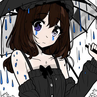 pretty anime girl in the rain