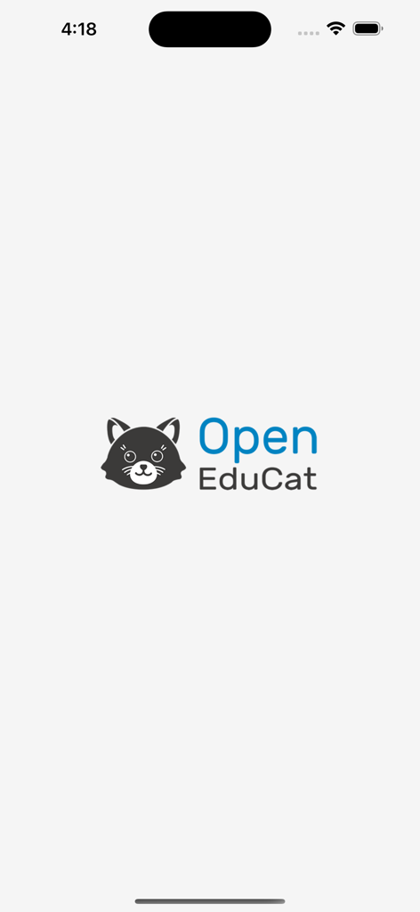 OpenEduCat - Educational ERP - Pantalla de inicio de la app móvil OpenEduCat con el logo del gato y el nombre de la marca