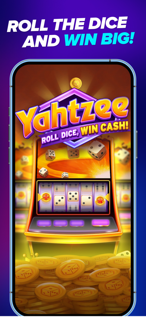 Yahtzee-Spieloberfläche auf einem Mobiltelefon mit Würfelplätzen und Goldmünzen