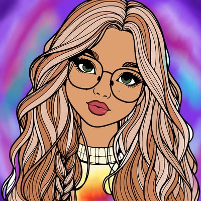 girl with long hair and freckles and glasses realistic