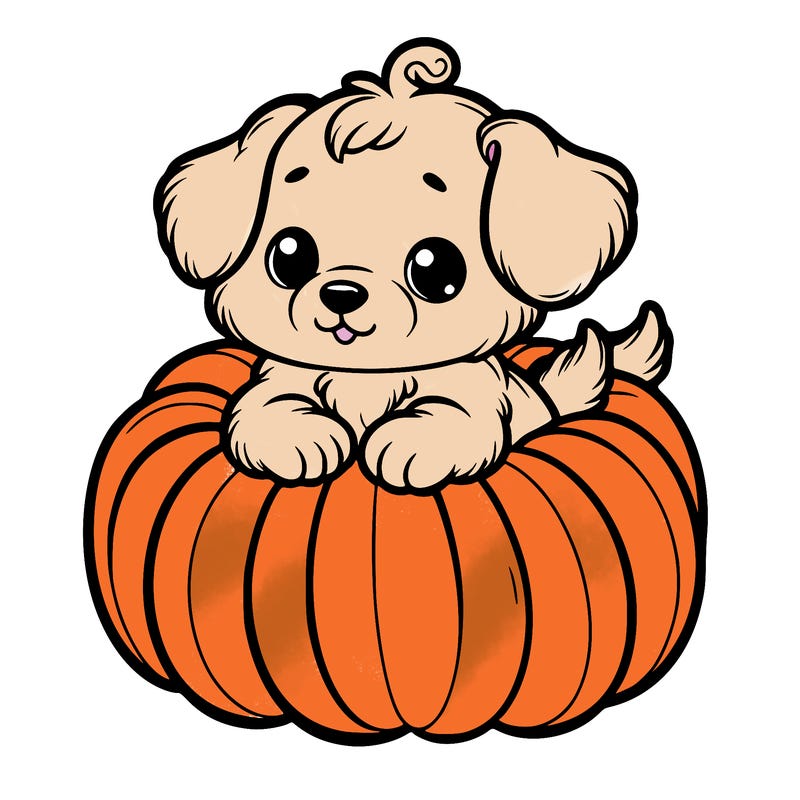 cute little puppy in a pumpkin