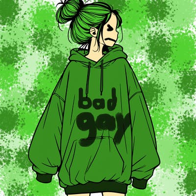 realistic girl with a oversized sweatshirt on and a bun