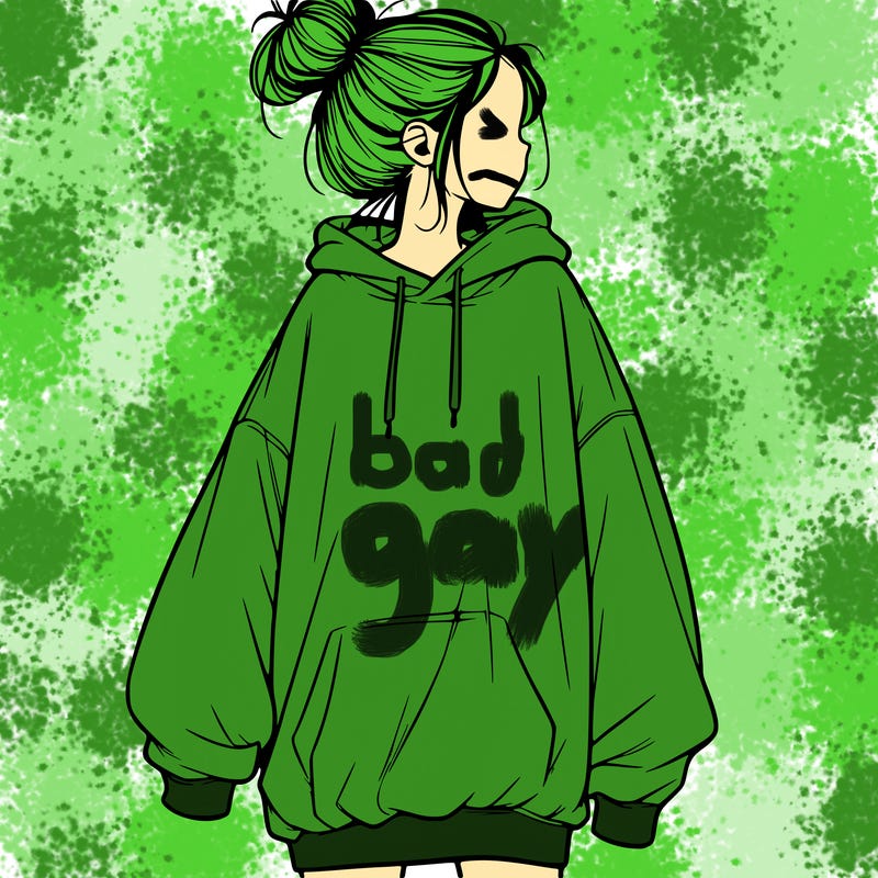 realistic girl with a oversized sweatshirt on and a bun