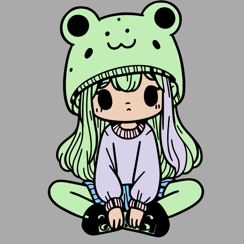 a girl wearing a frog hat and some frog socks
