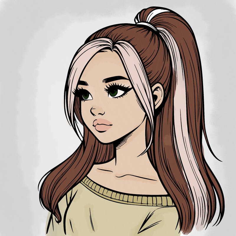 realistic girl with a high ponytail