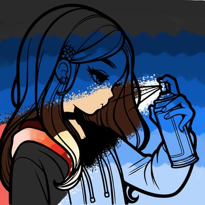 a realistic girl spray painting