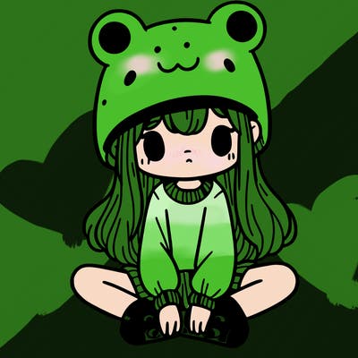 a girl wearing a frog hat and some frog socks