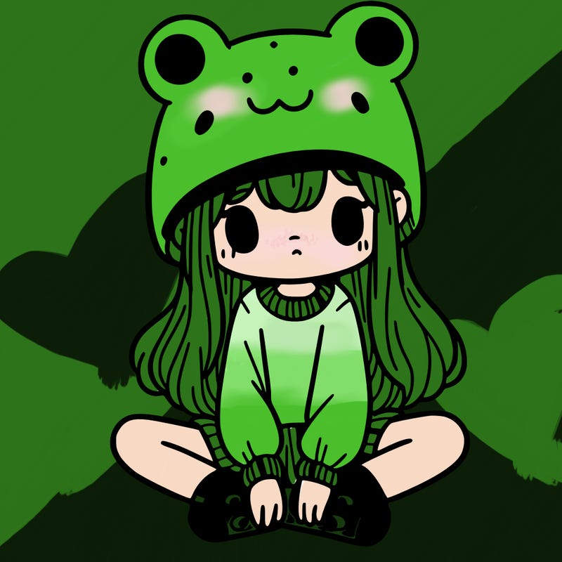 a girl wearing a frog hat and some frog socks