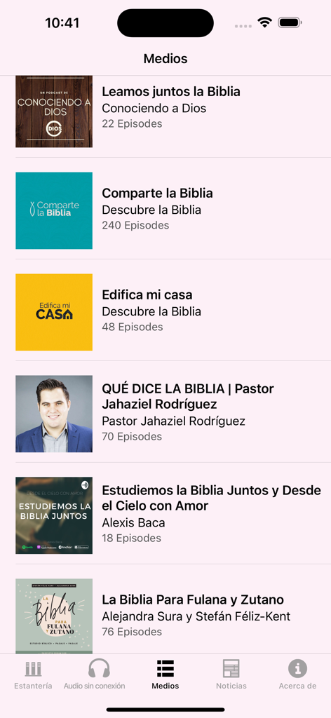 Biblia para las Mujeres audio - Una lista de podcasts cristianos en español disponibles en la sección Medios de la aplicación Biblia para las Mujeres audio