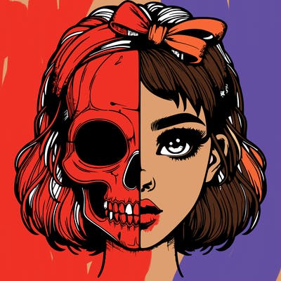 realistic girl with half skull mask