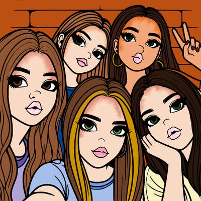 group of teen girls friends y2k up close in a selfie
