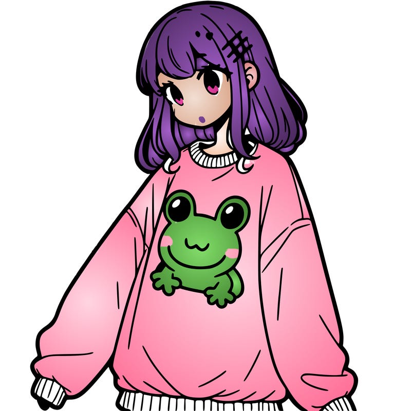 girl wearing frogging sweatshirt