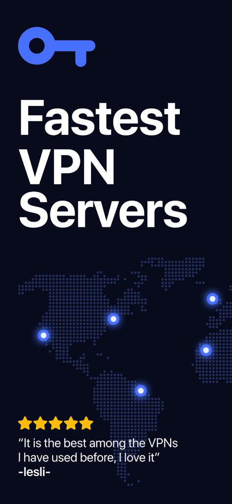 Fastest VPN servers featuring a global map and a five star user review