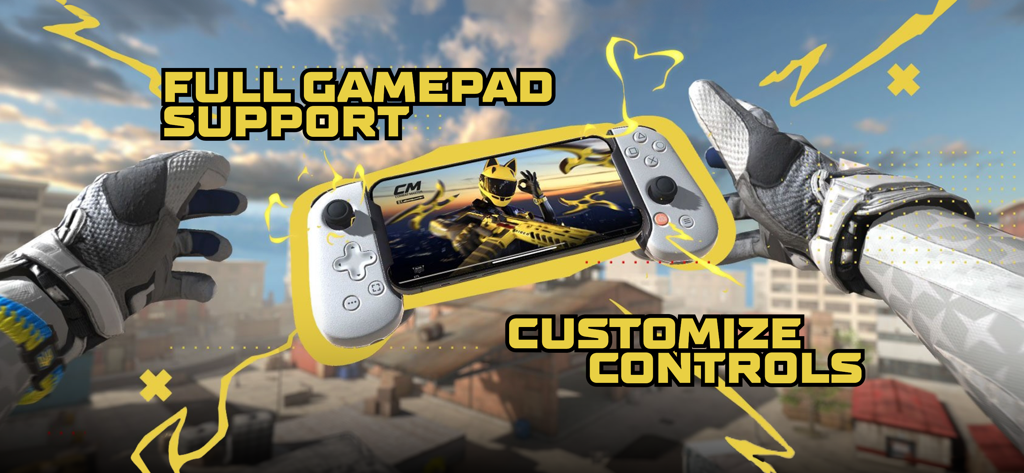 Combat Master Mobile gameplay showing full gamepad support and customizable controls