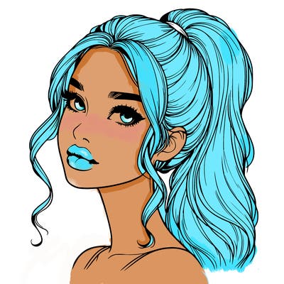 realistic girl with a ponytail on her hair and lips