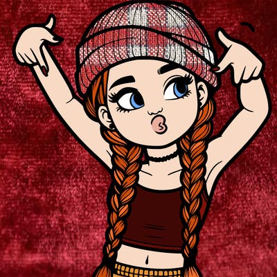 realistic teenage girl with braids and a beanie and crop top doing 🫶🏼