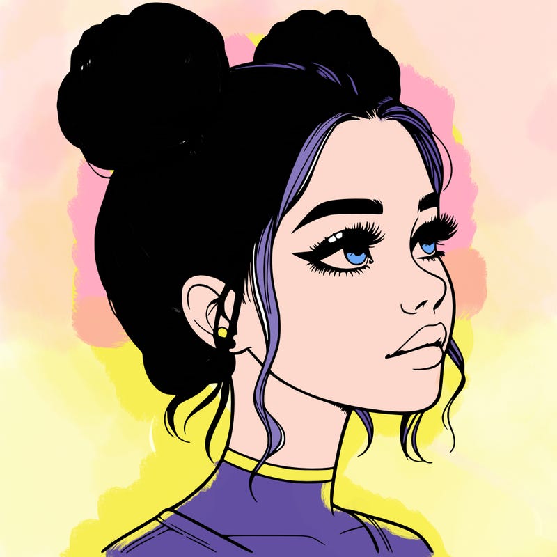 realistic girl with buns on the top of her head