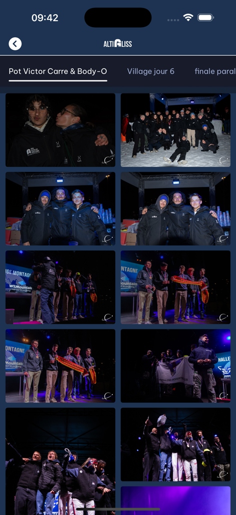 GEM Altigliss Challenge - A gallery of photos within the GEM Altigliss Challenge app showcasing student awards ceremonies and social events at night.