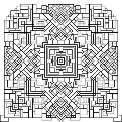 Explore the captivating world of precision with this square geometric mandala coloring page. Its intricate design, built from countless squares and rectilinear forms, offers a deeply satisfying coloring experience.