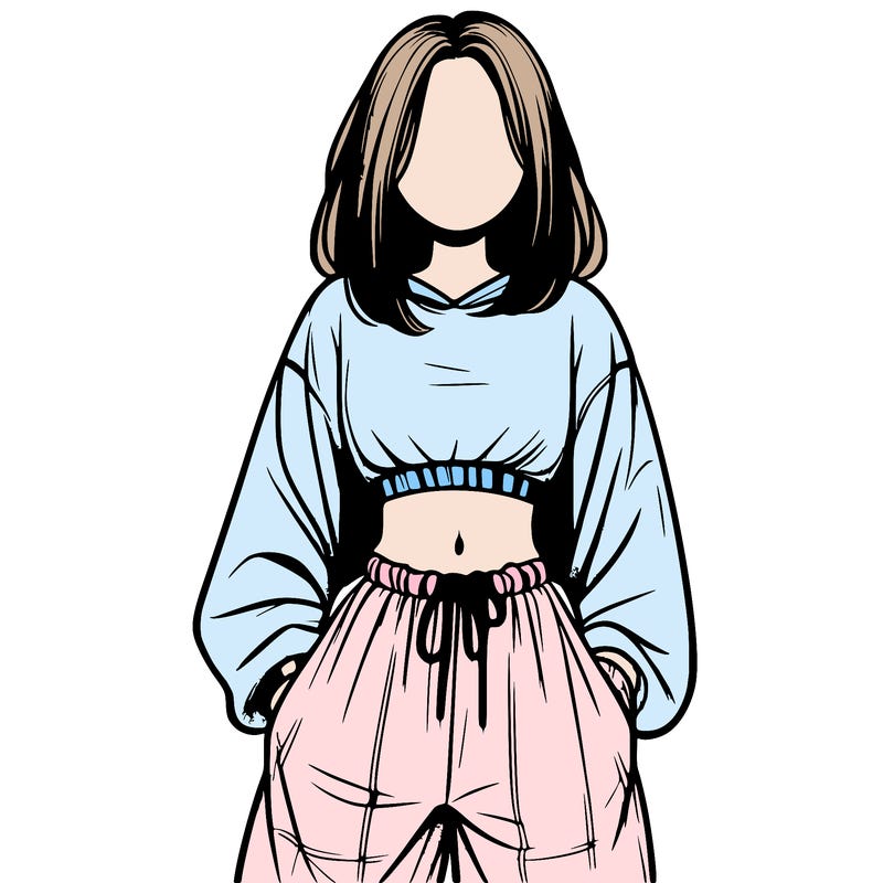 realistic girl faceless with baggy pants and a crop top