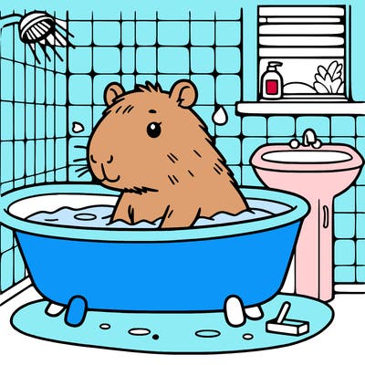 capybara taking bath in the bathroom