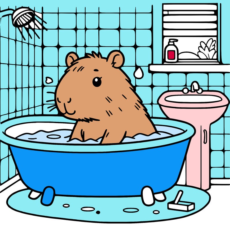 capybara taking bath in the bathroom