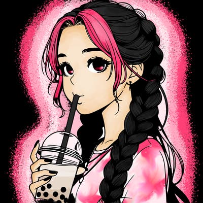 realistic girl with braided hair drinking boba