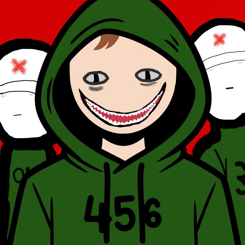 a person with non face waering a hoodie with a 456 symbol
