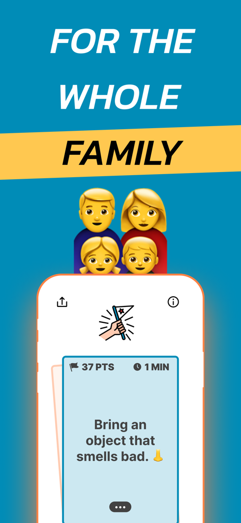 HeroZero - #1 family game :-) - Pantalla de la aplicación HeroZero que muestra un desafío interactivo familiar para traer un objeto que huele mal