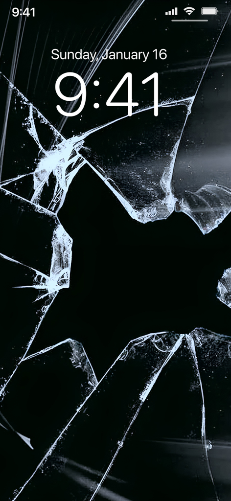 Broken Screen Wallpapers 4K - A hyper-realistic broken screen wallpaper on an iPhone lock screen.