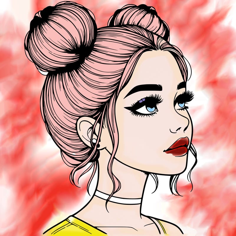 realistic girl with buns on the top of her head