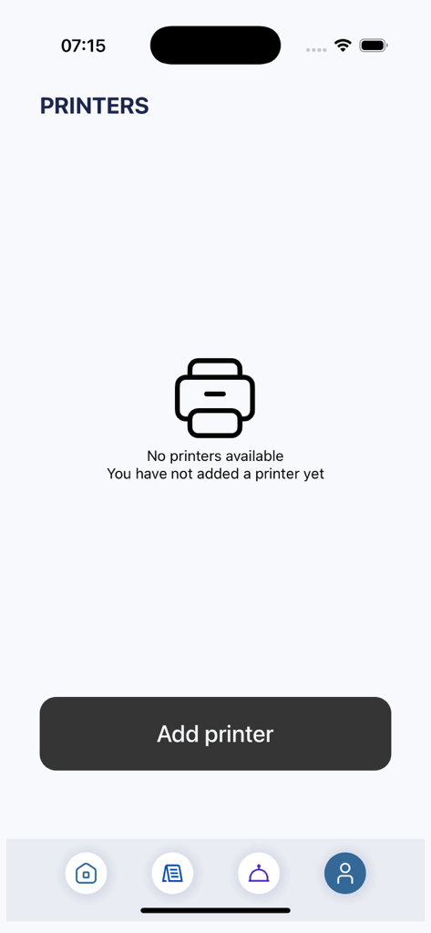 Quick Touch Waiter - Printer management screen in the Quick Touch Waiter POS app