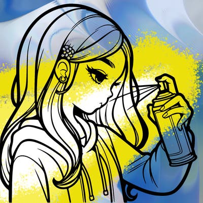 a realistic girl spray painting
