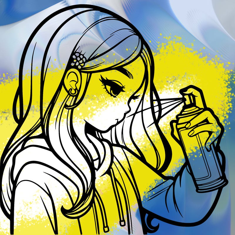 a realistic girl spray painting