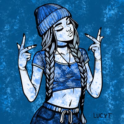 realistic teenage girl with braids and a beanie and crop top doing 🫶🏼