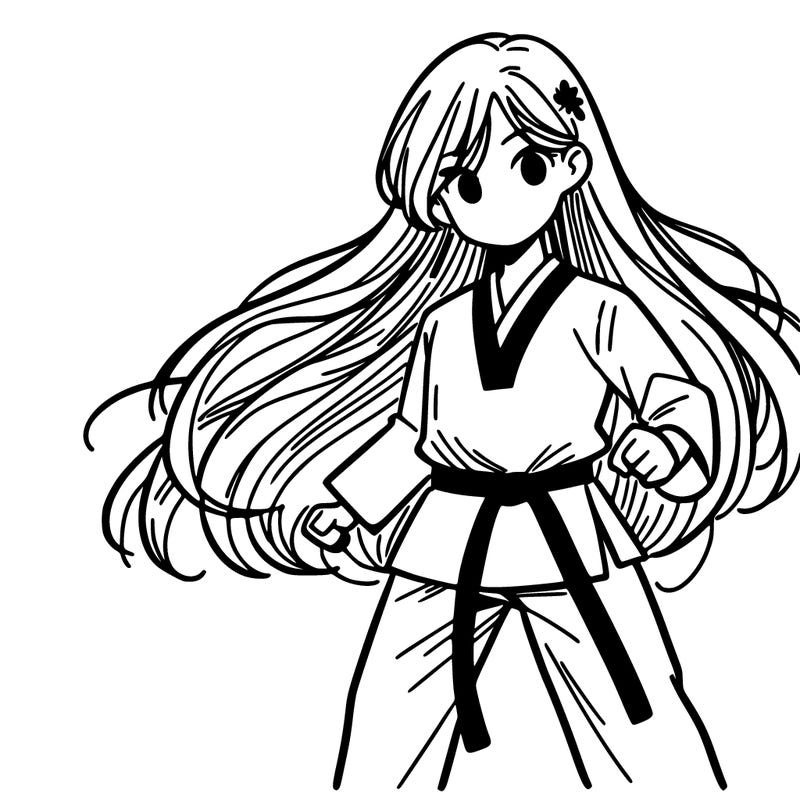taekwondo anime girl long hair