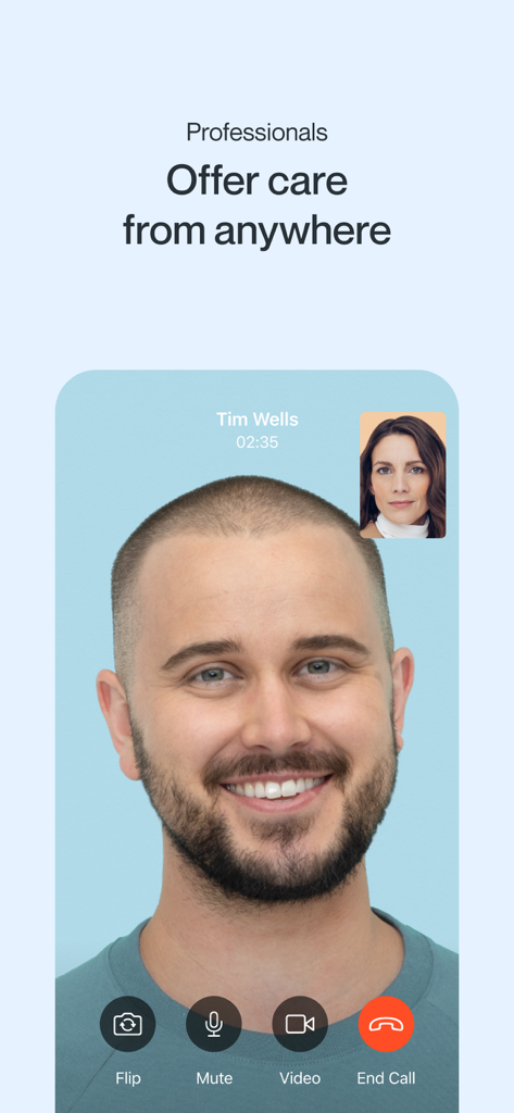 Spruce: Medical Communication - Spruce app telehealth video call interface for medical professionals