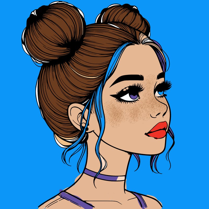 realistic girl with buns on the top of her head