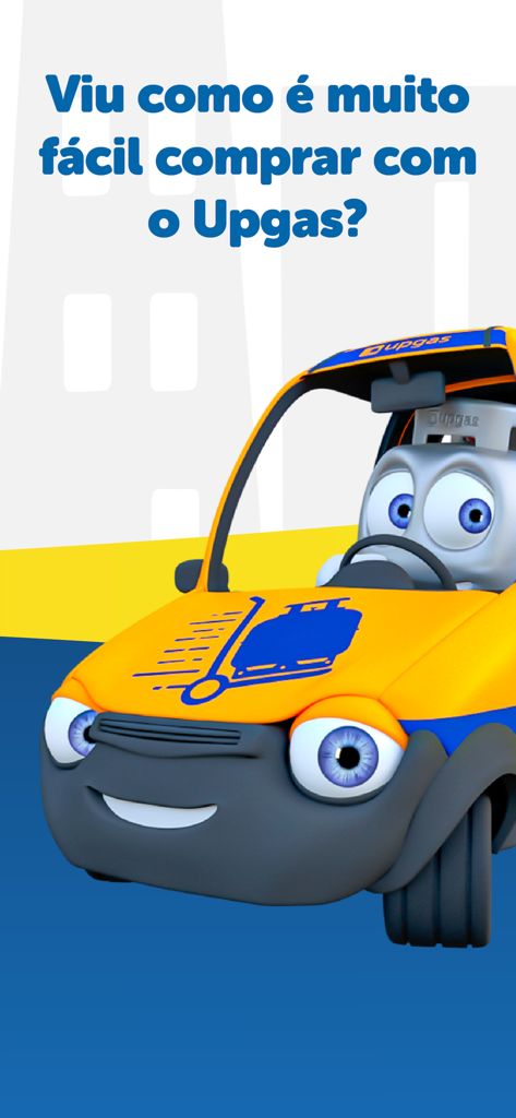 A friendly yellow delivery car character for the Upgas propane delivery app