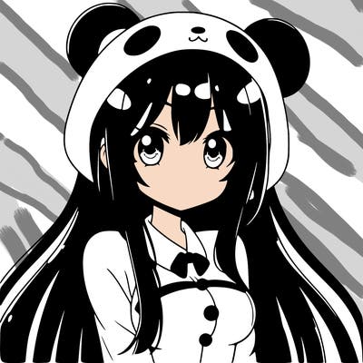 cute anime girl with black straight hair a panda suit with panda ears