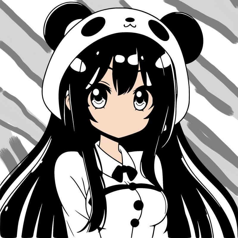 cute anime girl with black straight hair a panda suit with panda ears