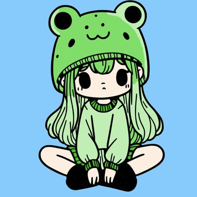 a girl wearing a frog hat and some frog socks