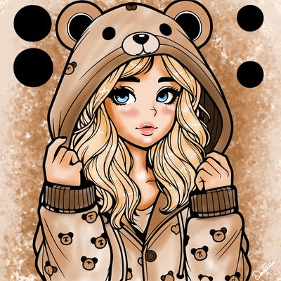 realistic girl in a animal pjs hoodie