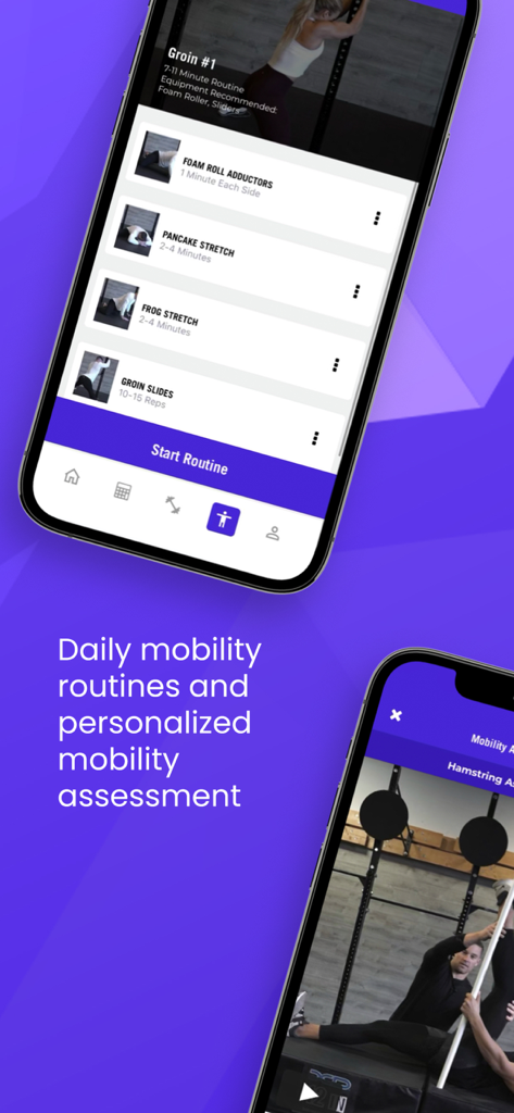 Naked Training - Interfaz de la aplicación Naked Training mostrando rutinas de movilidad diarias y evaluaciones de movilidad personalizadas