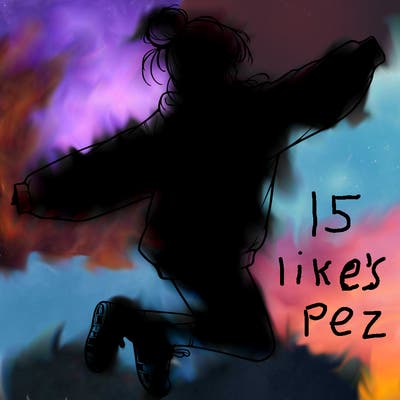 realistic girl jumping with a bun and oversized sweatshirt