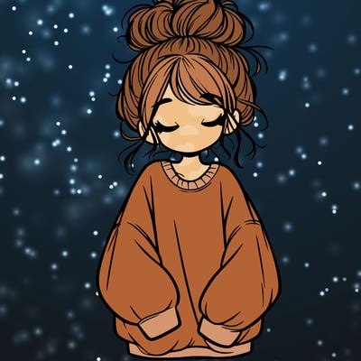 girl with baggy sweatshirt and messy bun