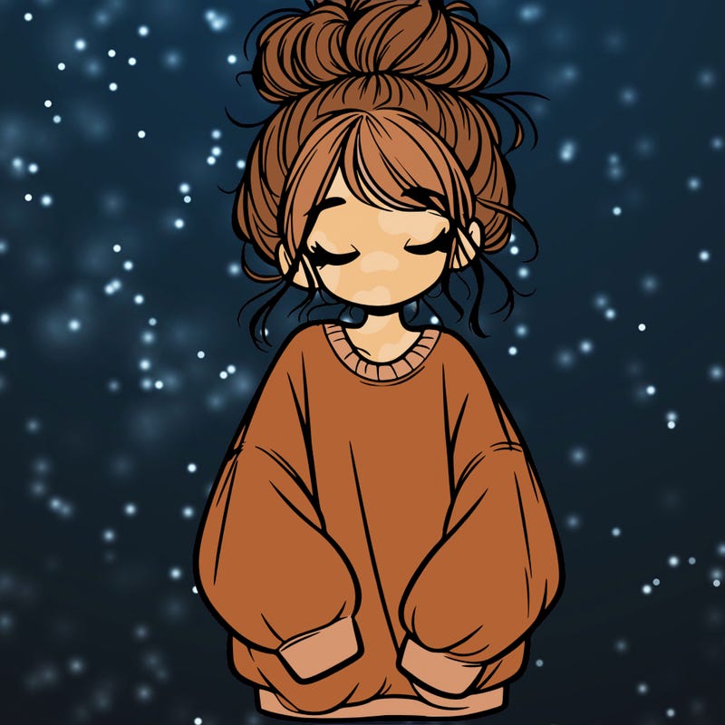 girl with baggy sweatshirt and messy bun